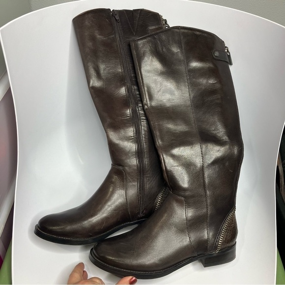 Arturo Chiang brown leather felicity riding boots knee high size 7.5 - Picture 1 of 12